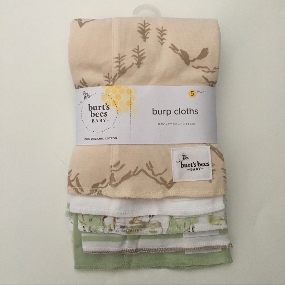 NEW Burp Cloths 100% Organic Cotton Variety Neutral Prints & Solid | Burt’s Bees